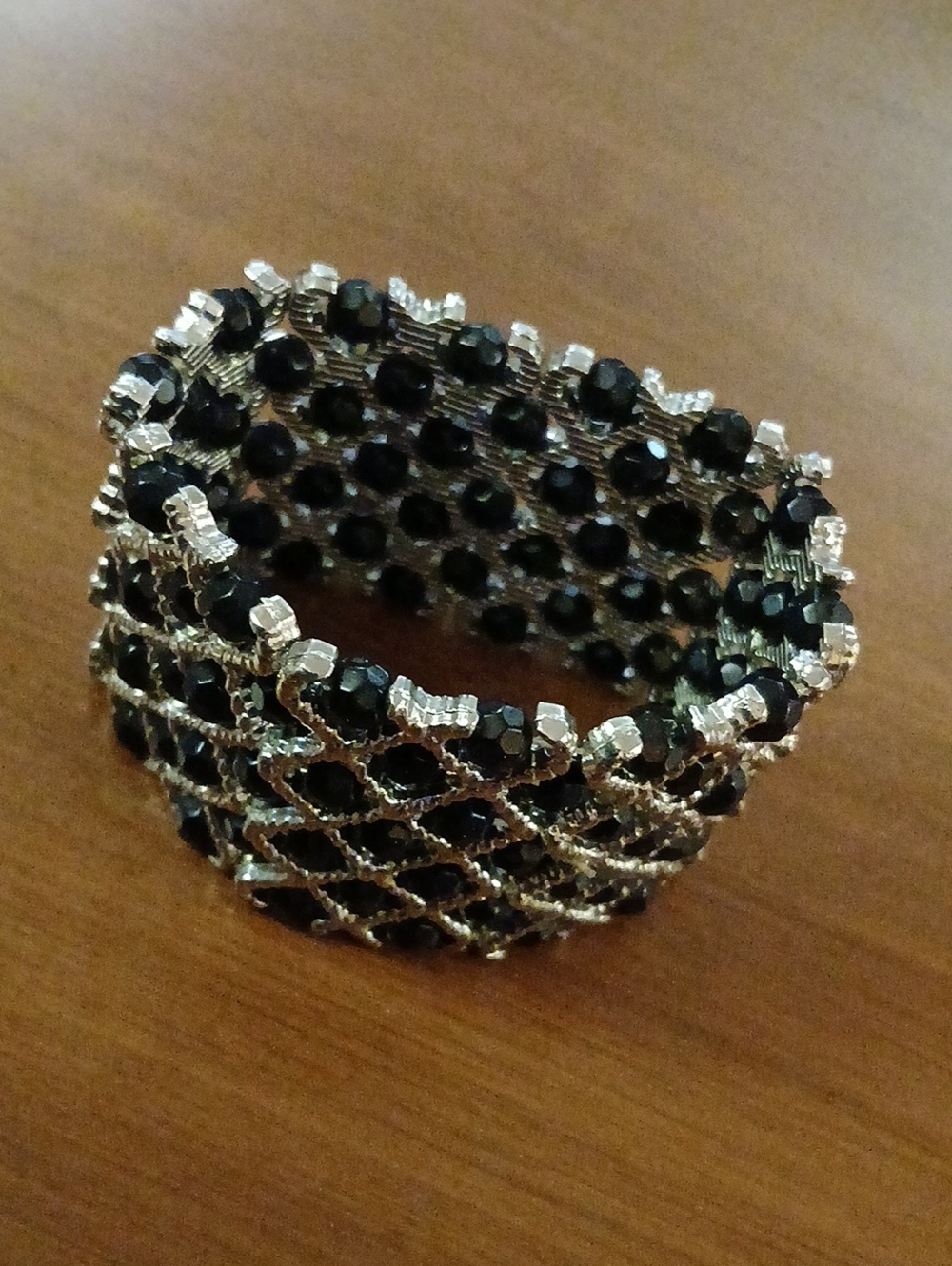 Black and Silver Crystal Stretch Bracelet